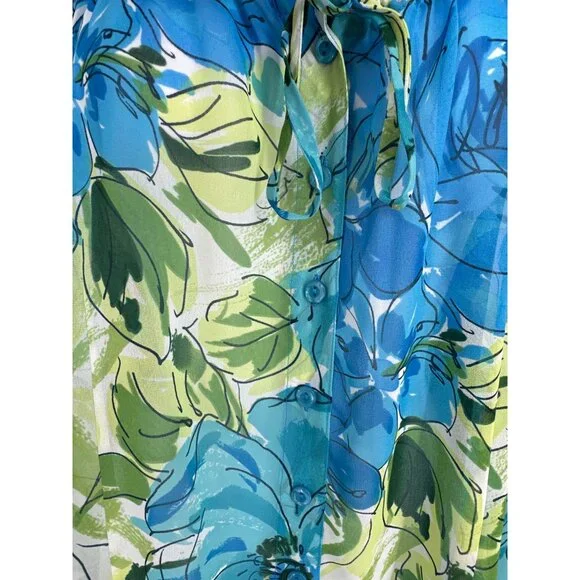 Susan Graver Floral Chiffon Long-Sleeve Ruffle Details Tie Neck Blouse Size XL - Picture 4 of 11